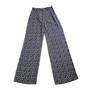 Rebecca Taylor Black Dress Straight Leg Loose Leg Pants With Leaves Sz 2